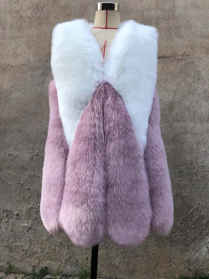 ZADORIN NEW Luxury Contrast Color Faux Fur Vest Women Fashion Winter Long White Pink Faux Fur Coat Gilet Fourrure bontjas