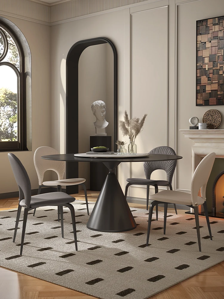 

Modern simple small-sized dining table with turntable light luxury matte slate dining table