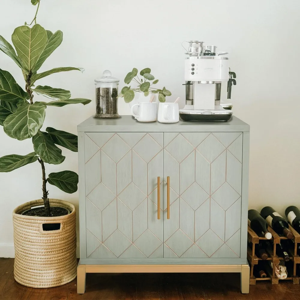 

Green Accent Cabinet with Gold Trim,Storage Cabinet with 2 Doors,Modern Wooden Sideboard for Living Room, Kitchen,Hallway