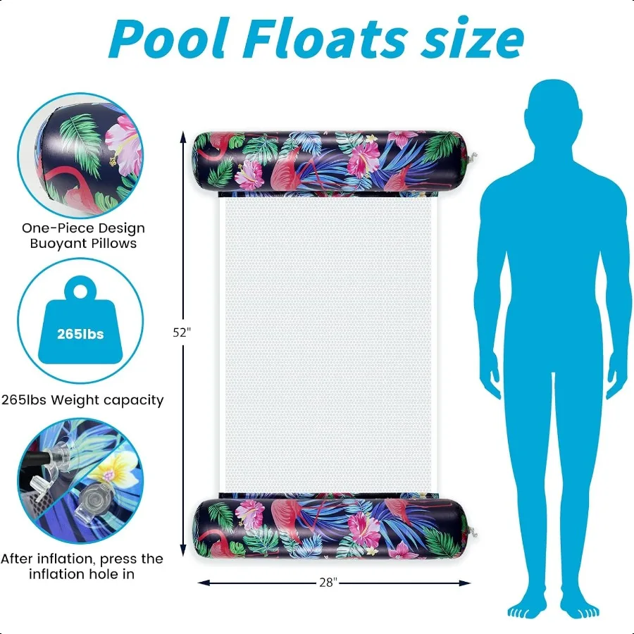 Pool Floats Adult 2 Pack Water Hammock Iatable Rafts 4in1MultiPurpose NonStick PVC Pool Float Lounger Water Hammock