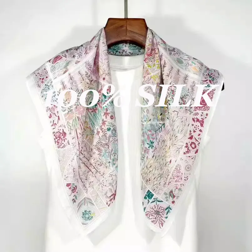 14 مومي 100% وشاح حريري حقيقي طبيعي المرأة باندانا أوشحة مربعة التفاف منديل التوت الربيع موضة عالية الجودة الحجاب 65 سنتيمتر #1
