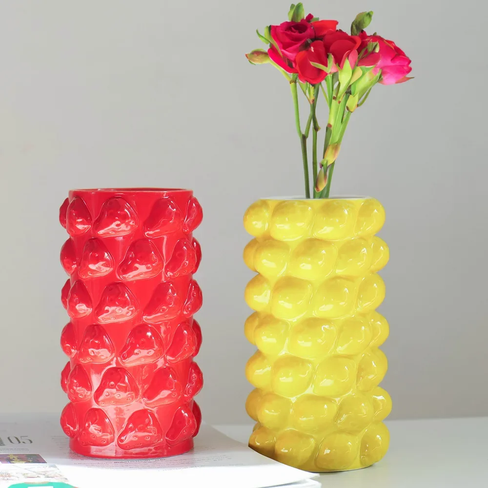 Vilead Fruit Bud Vase Lemon Strawberry Ceramic Mediterranean Style Tabletop Kitchen Living Room Decoration Objects Home Interior