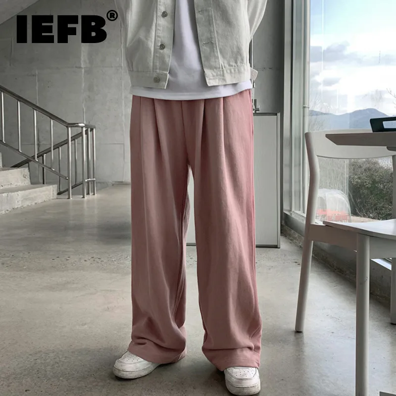 IEFB Simple Men's Casual Pants Pleated Solid Color Drape New Spring Loose Straight Trousers Wide Leg Male Bottom Korean 9C9308