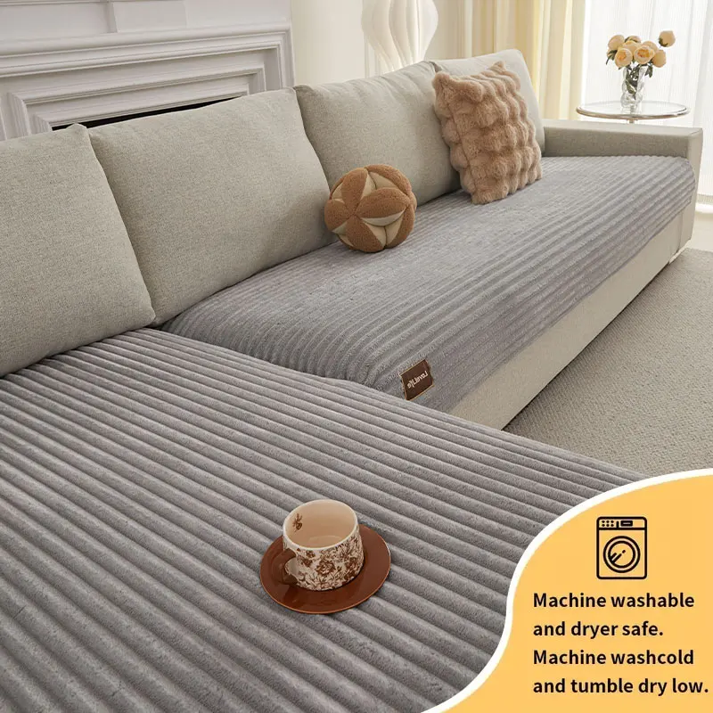 2PC-New modern flannel sofa cushion with anti slip plush combination cushion for winter and autumn