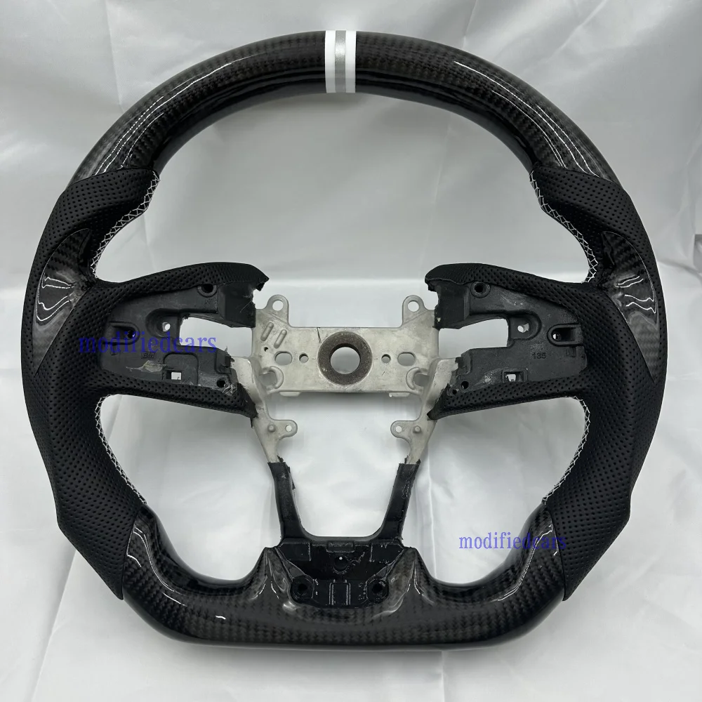 

Custom for 2016-2021 Honda Civic D-shaped Sport CF Steering Wheel With White Stiching