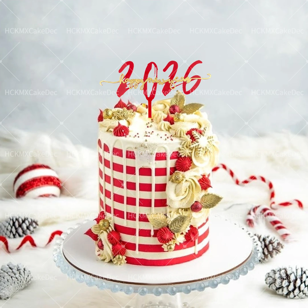 2026 ouro vermelho acrílico feliz ano novo olá 2026 bolo topper para festa de ano novo decoração do bolo suprimentos