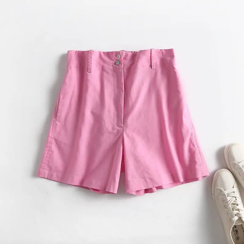 Donegirl 2023 Women Summer New High Waist Candy Color Linen Shorts Casual Simple Versatile Elastic Waist Short Pant Female Chic