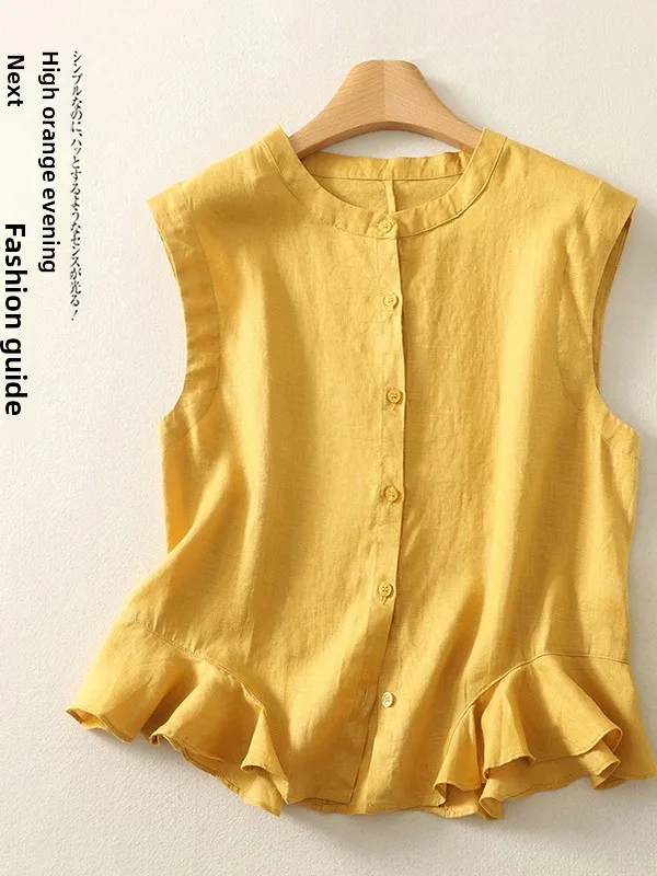 سترة نسائية غير رسمية مستديرة Ne Svel من الكتان مقاس كبير بزر واحد قابلة للتنفس ومزخرفة بالدانتيل بلون نقي سترة ترفيهية