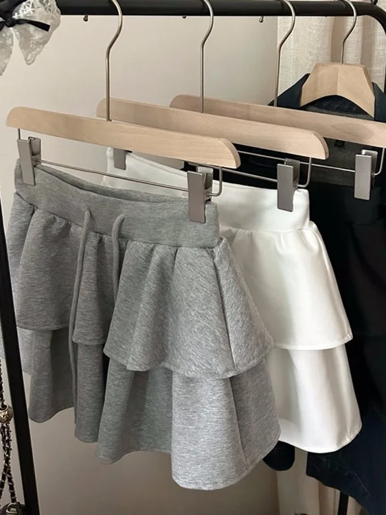 

Trendy Dstring Sports Sle Women's Skirt Elastic Waist Cake Skirt Youthful White Skirt Commute High Waist A-Line Long Skirt