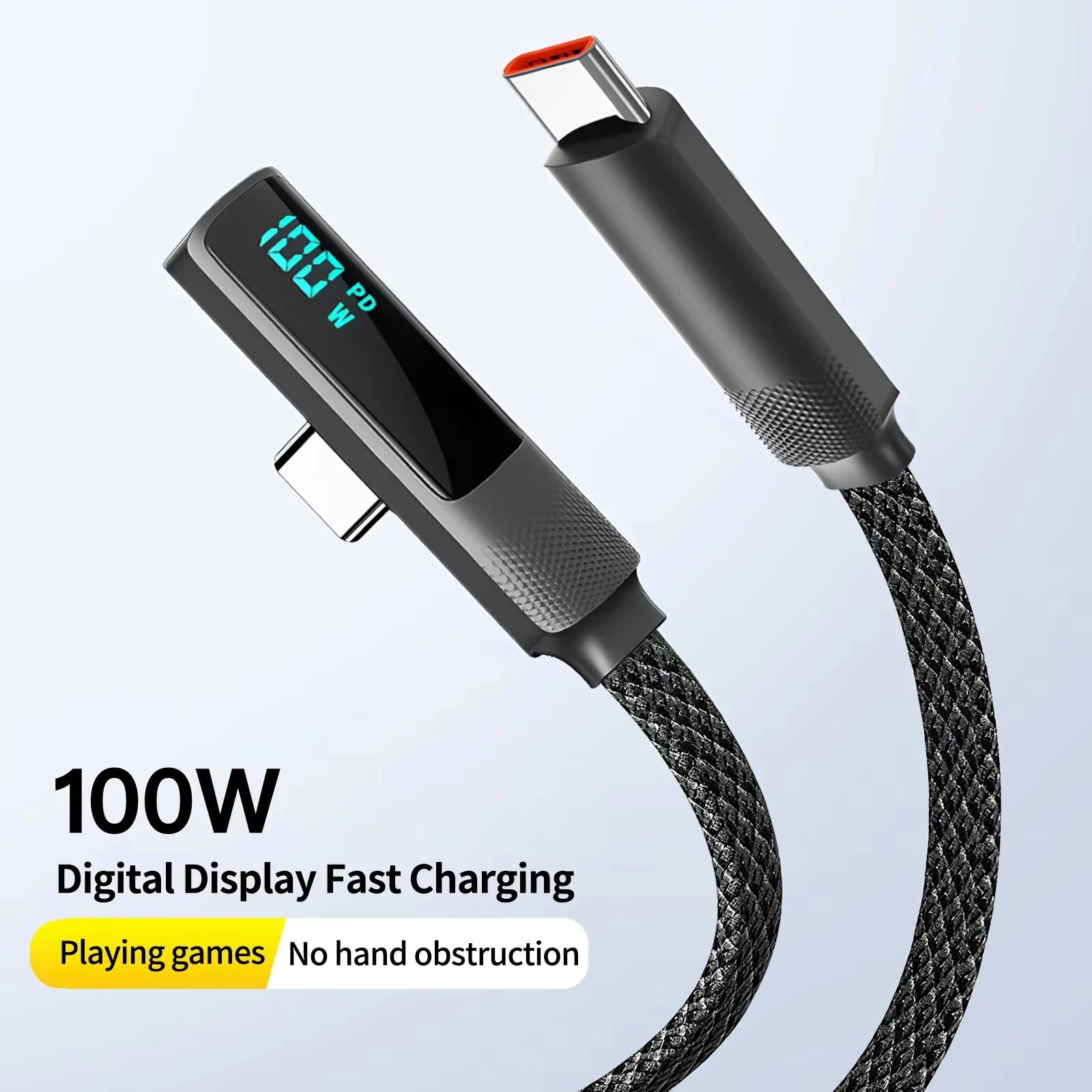 90° LED Digital Display USB-C to Type C Charger Cable Fast Charging Cord for iPhone 17/16/15 Pro Max Samsung Galaxy S25/S24