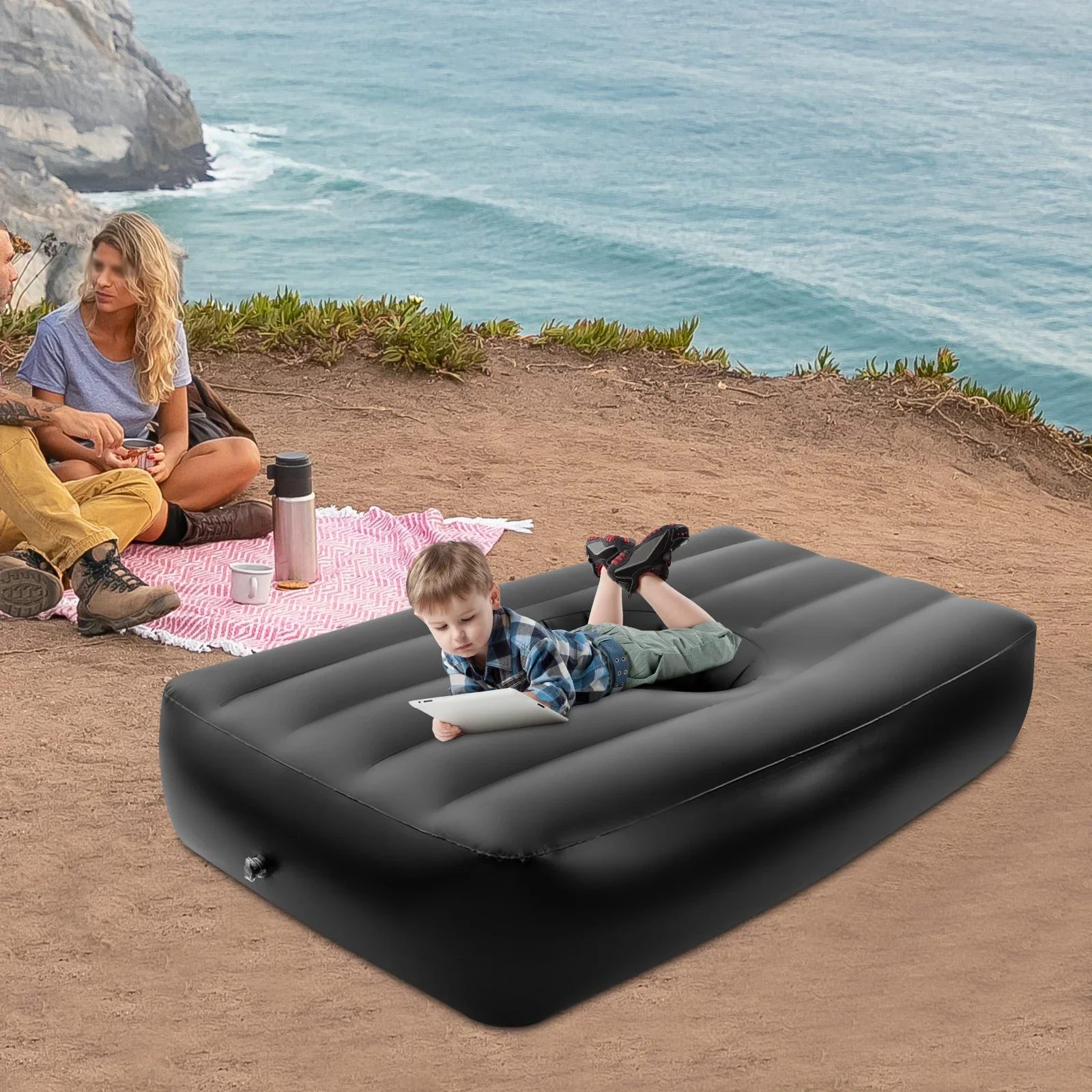 Post-Surgery Inflatable Bed for Brazilian Butt Lift, Electric Pump, Waterproof PVC for Sleeping, Sitting, and Relaxation, Black