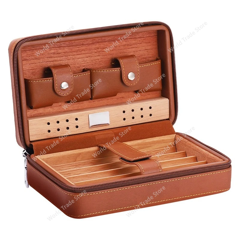 

For HANNICOOK cigar case with cedar wood lining, four-pack travel-sized moisturizing cigar portable box, moisturizing bag
