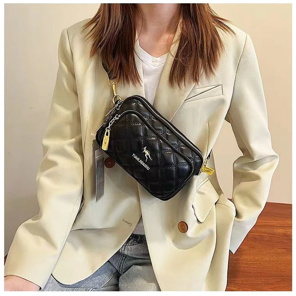 2024 New Fashion Women\'s Shoulder Bag Soft Leather Casual Crossbody Bags Luxury Design Ladies Square Bag Wallet Mobile Phone Bag