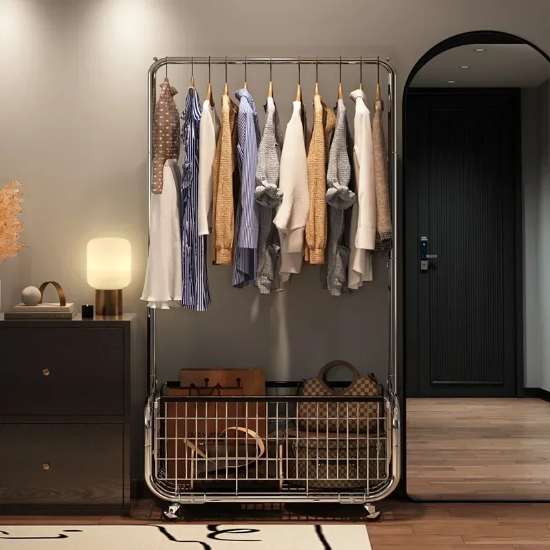 Multi-functional Household GoodsHanger Floor To Ceiling Bedroom Drying Hanger Mobile Light Luxury Corner Coat Rack Clothes Rack