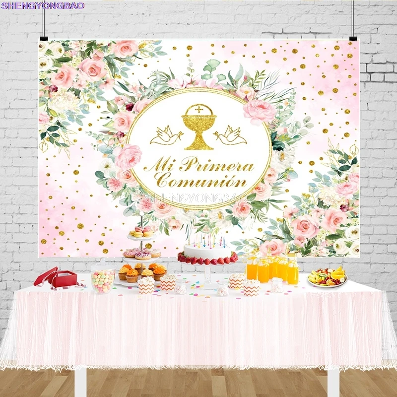 

Girl Communion Photography Backdrops Christening Baby Boy Baptism Decorations Banner First Holy Bible Photo Studio Background