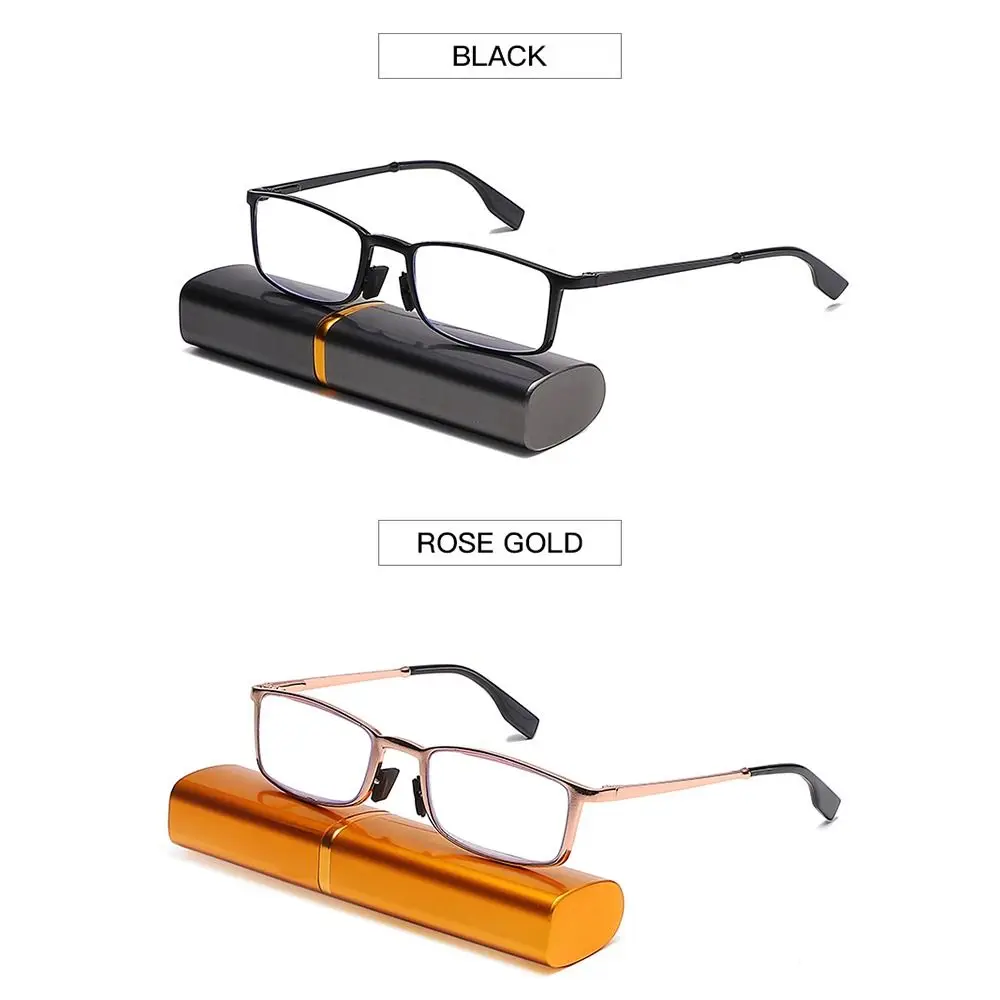 Frame Men Women Spring Hinge Readers Eyeglasses Mini Reading Glasses with Portable Pen Clip Case Blue Light Blocking