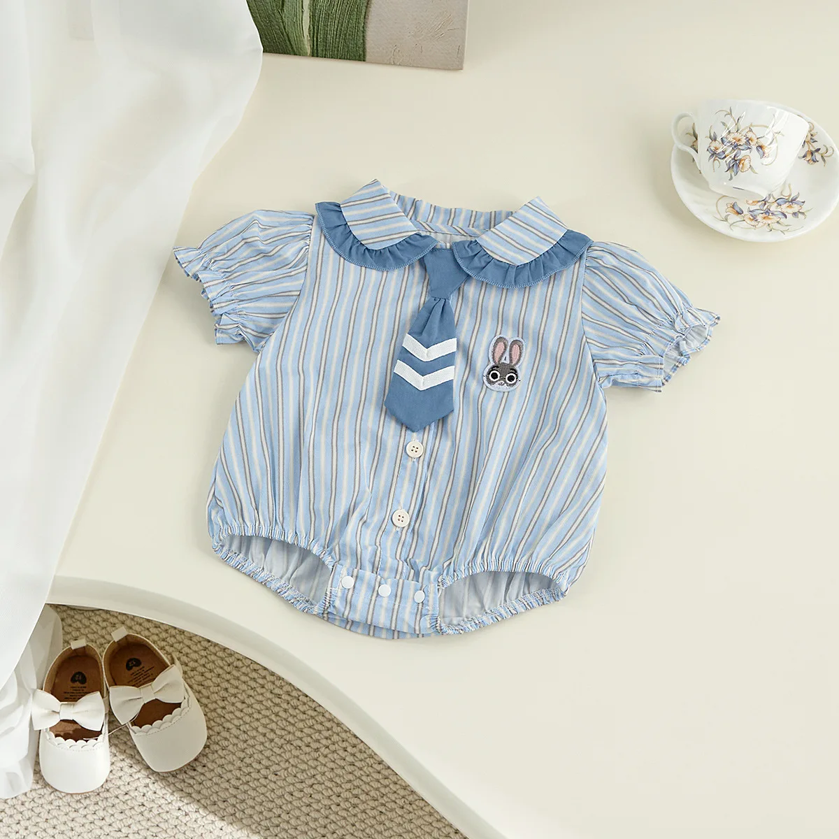 

Infant and Toddler Outdoor Clothing Korean Version Summer Baby Girl Striped Ha Clothes Baby Cute Tie Bag Fart Clothes Jumpsuit