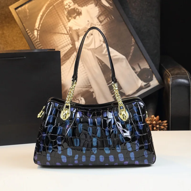 

Fashion Leather Handbag Patent Crocodile Pattern Women Designer Portable Tote Shoulder Bags Large Bolsa Feminina Banquet Party