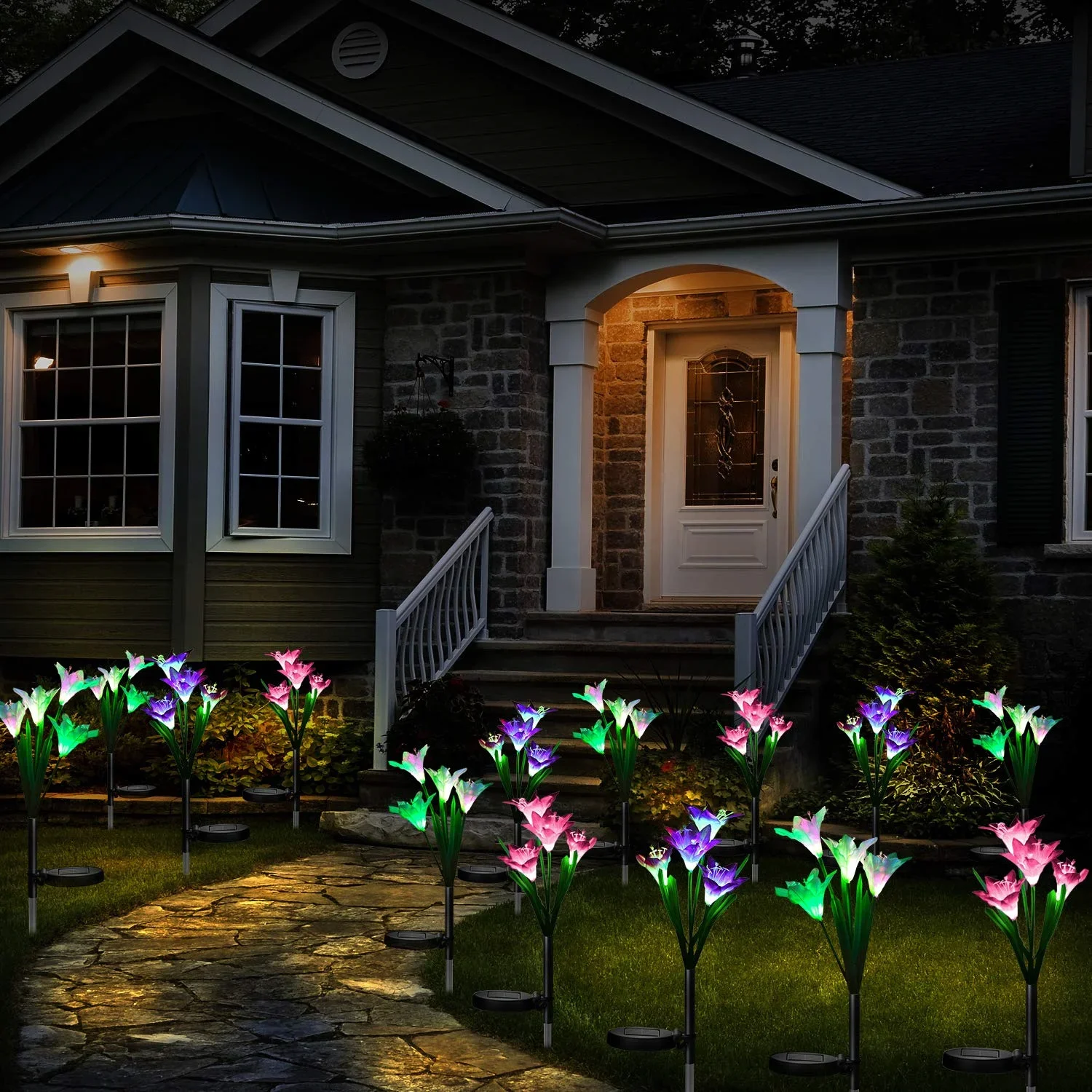 Flor de lírio solar luzes ao ar livre à prova dwaterproof água led paisagem lâmpadas para caminho quintal casamento feriado jardim decoração flores lâmpada