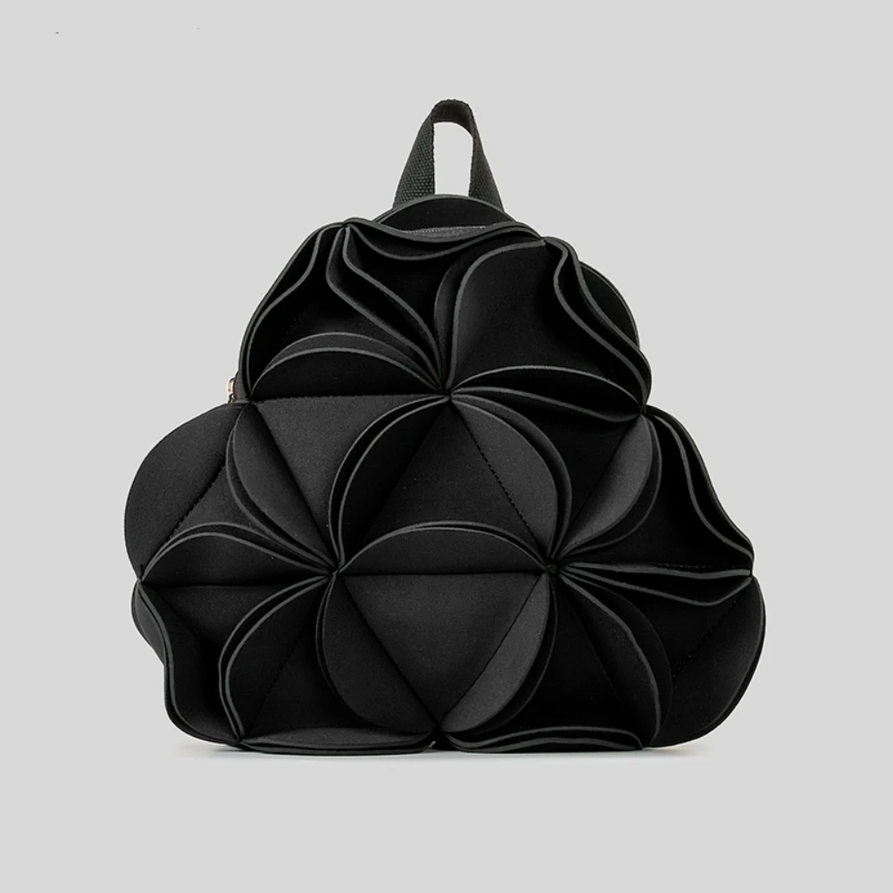 PU Splicing 3D Flower Shaped Mochila, Nicho Design, Estudantes de Moda, Mochila de Grande Capacidade, Bolsa Criativa