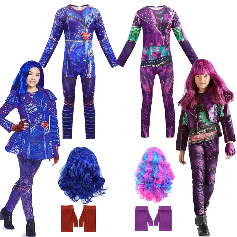 

Descendants 3 Mal Costume For Girls Evie Cosplay Costume Child Halloween Clothes Wig Kids Fancy Birthday Carnival Party Jumpsuit