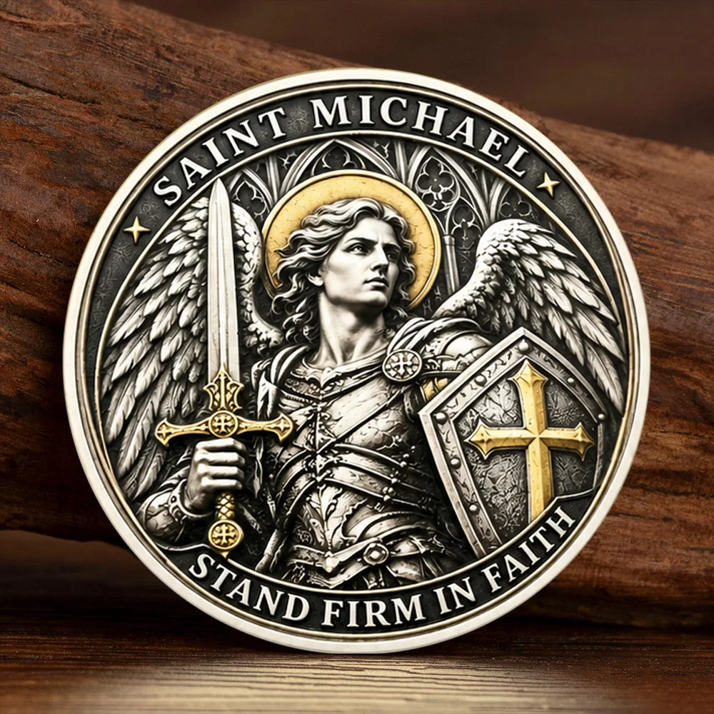 Saint Michael Archangel Silvery Plated Challenge Coin Divine Protection Psalm 91:11 Religious Souvenir Coin Christian Faith Gift