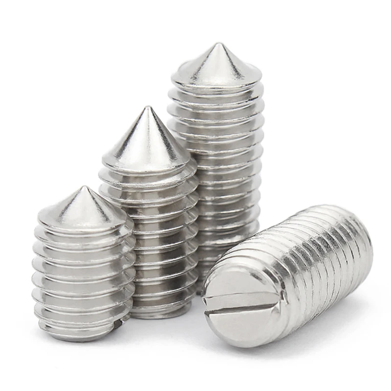 10pcs/lot 304 Stainless Steel (A2-70) Slotted Head Cone Point Grub Set Screw Tapered End Headless Bolt M1.6 M2 M2.5 M3 M4 M5 M6