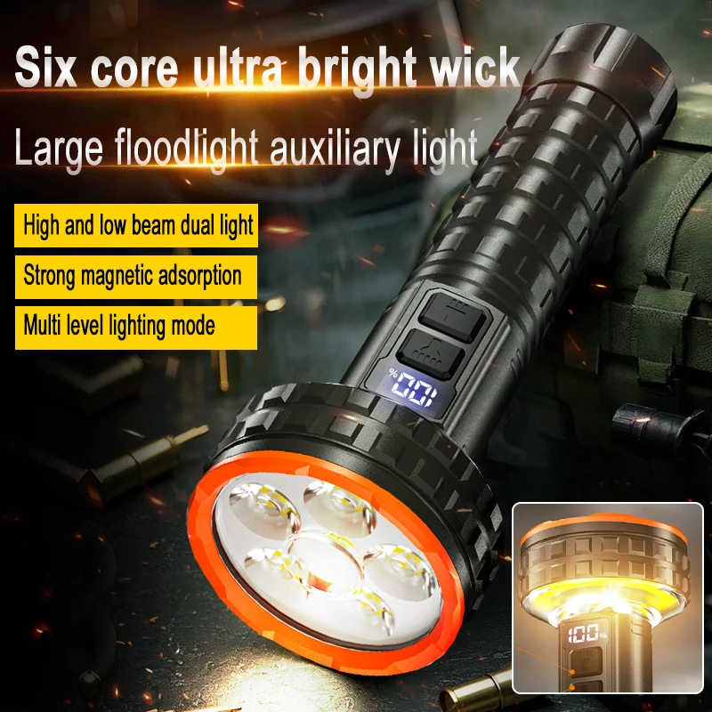 Magnetic Highlight Powerful LED Flashlight With USB Rechargeable High Power Bright Torch Light Portable Tactical Camping Lantern