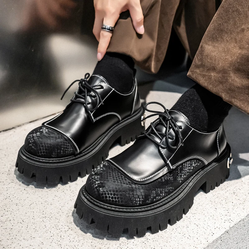 

Loafers Men Shoes New Platform Shoes Thick-soled Wedding Shoes Black Formal Business Slip-on Leather Increase Casual