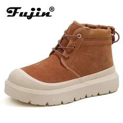 Fujin 4cm New Synthetic Suede Genuine Leather Spring Autumn Ankle Booties Chunky Sneakers High Brand Big Size Plush Women Shoes