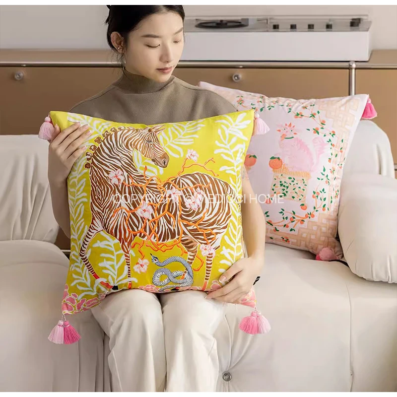 Medicci Home Lemon Yellow Zebra Decorative Pillowcase Mexican Snake Illustration Velvet Square Cushion Cover GG Style Home Decor