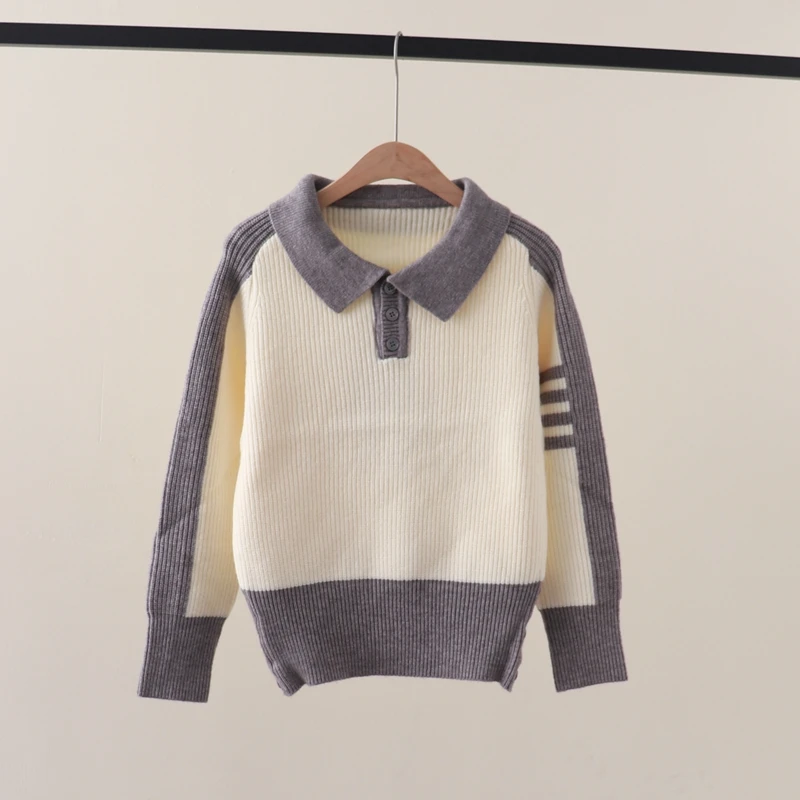 Autumn and Winter New TB Academy Style Thick Line Polo Neck Stripe Colorblock Thick Back Sailboat Embroidered Sweater