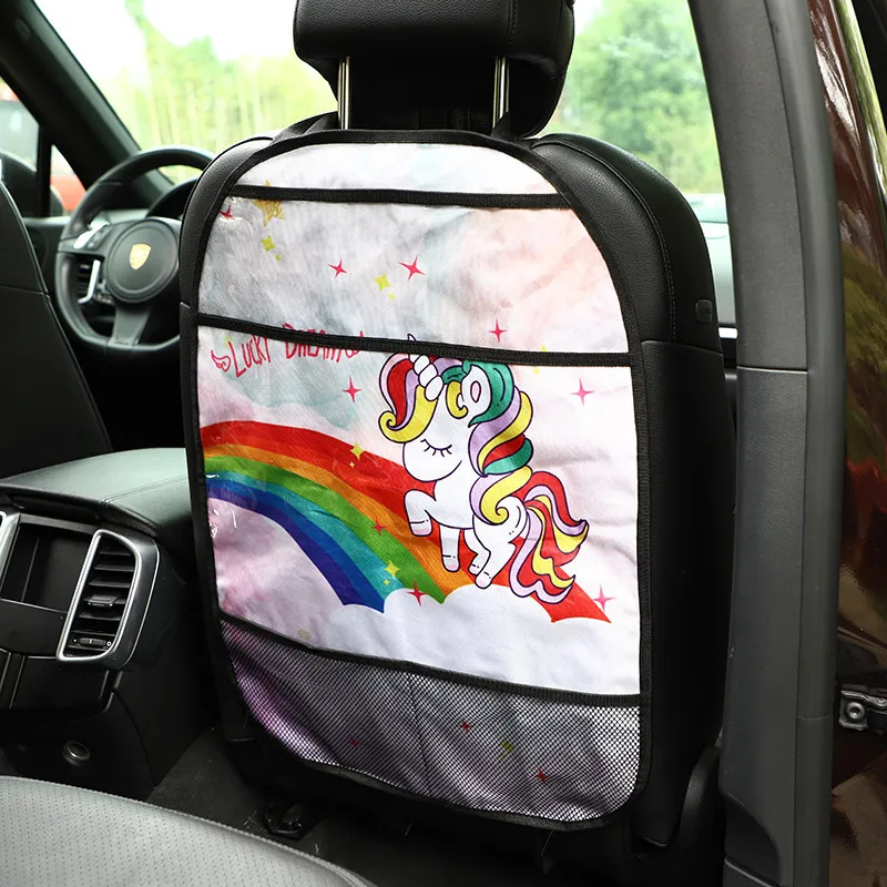 1Pcs Cartoon Car Seat Back Protector Cover for Children Kids Baby Anti-Kick Pad Multi-function Cute Car Organizer Storage Bag