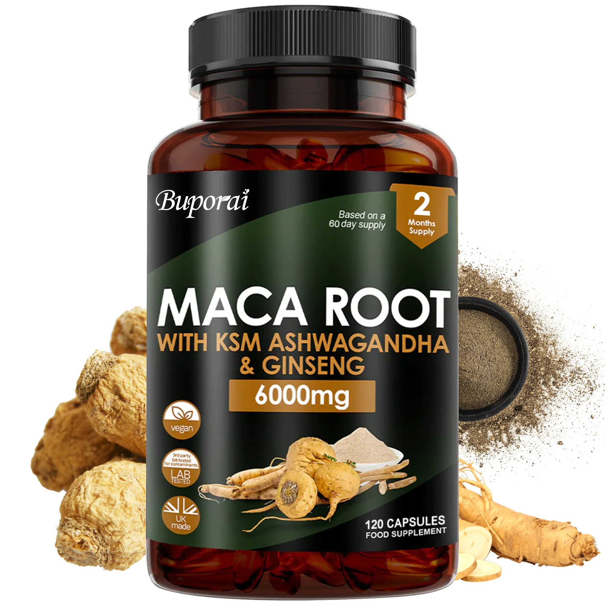 Maca Root Supplement - Improve Mood, Energy, Endurance, and Performance with KSM Ashwagandha, Ginseng