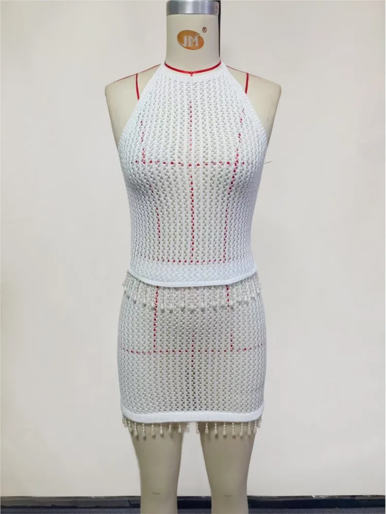 Maillot de bain jupe Cover-up 2 pièces ensemble femmes haut court et Mini jupe maillot de bain mode solide creux Sexy plage couvrir tenues