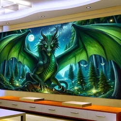 New Collection 2024 Diamond Painting Big Size Green Dragon Full Rhinestone Drill Mosaic Embroidery Animals Picture Wall Decor