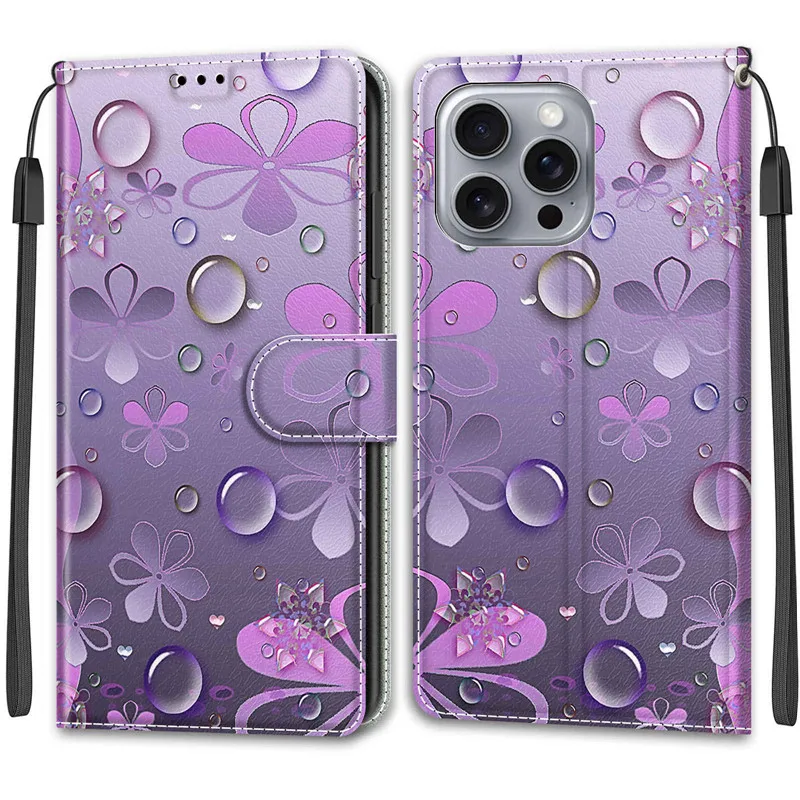 Flower Pattern Flip Case For iPhone 16 Pro Max 15 Plus Ultra 16Pro 16Plus 15Pro Wallet Leather Phone Cases Stand Book Cover Bags