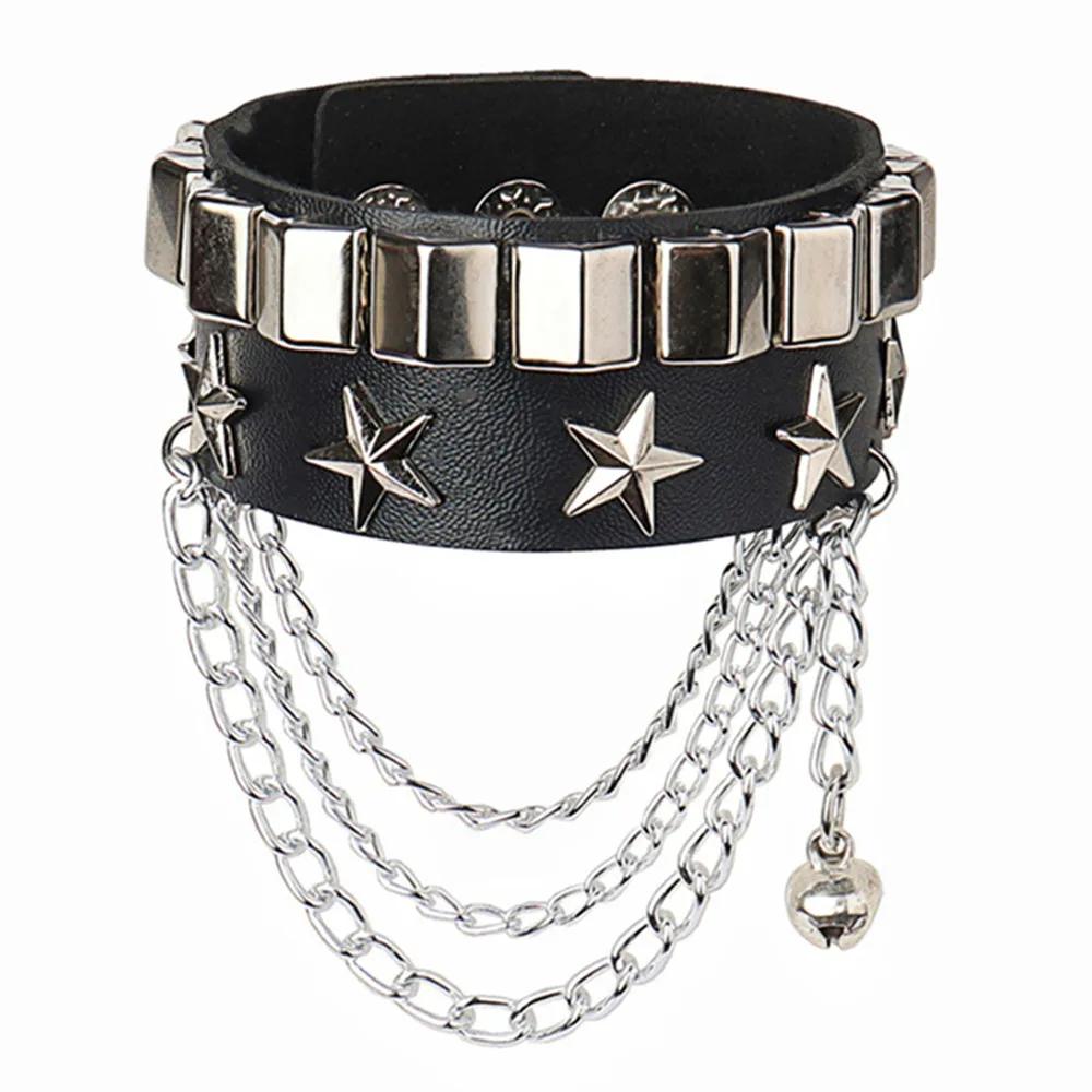 DIEZI Punk Goth Bat Skeleton Wrap Bracelet Women Men Vintage Harajuku Black PU Leather Chain Bracelet Bangles Halloween Jewelry image 6