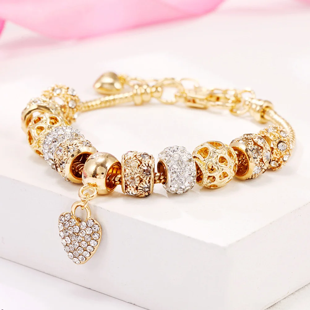 

Heart Shaped Pendant Bracelet Women Rhinestone Hand Chain Copper Alloy Comfortable Skin Friendly Trendy Accessories
