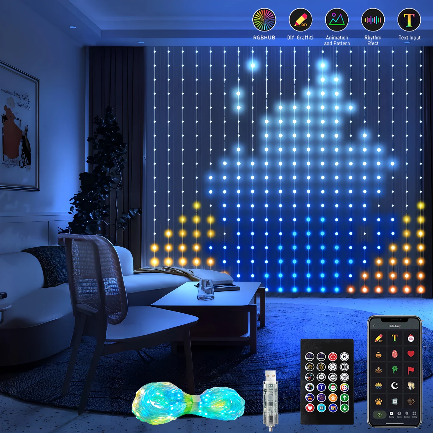 

Умная USB-занавеска для детской комнаты с разными цветами освещения и романтическим декоративным освещением, подходит для свадебных спальни