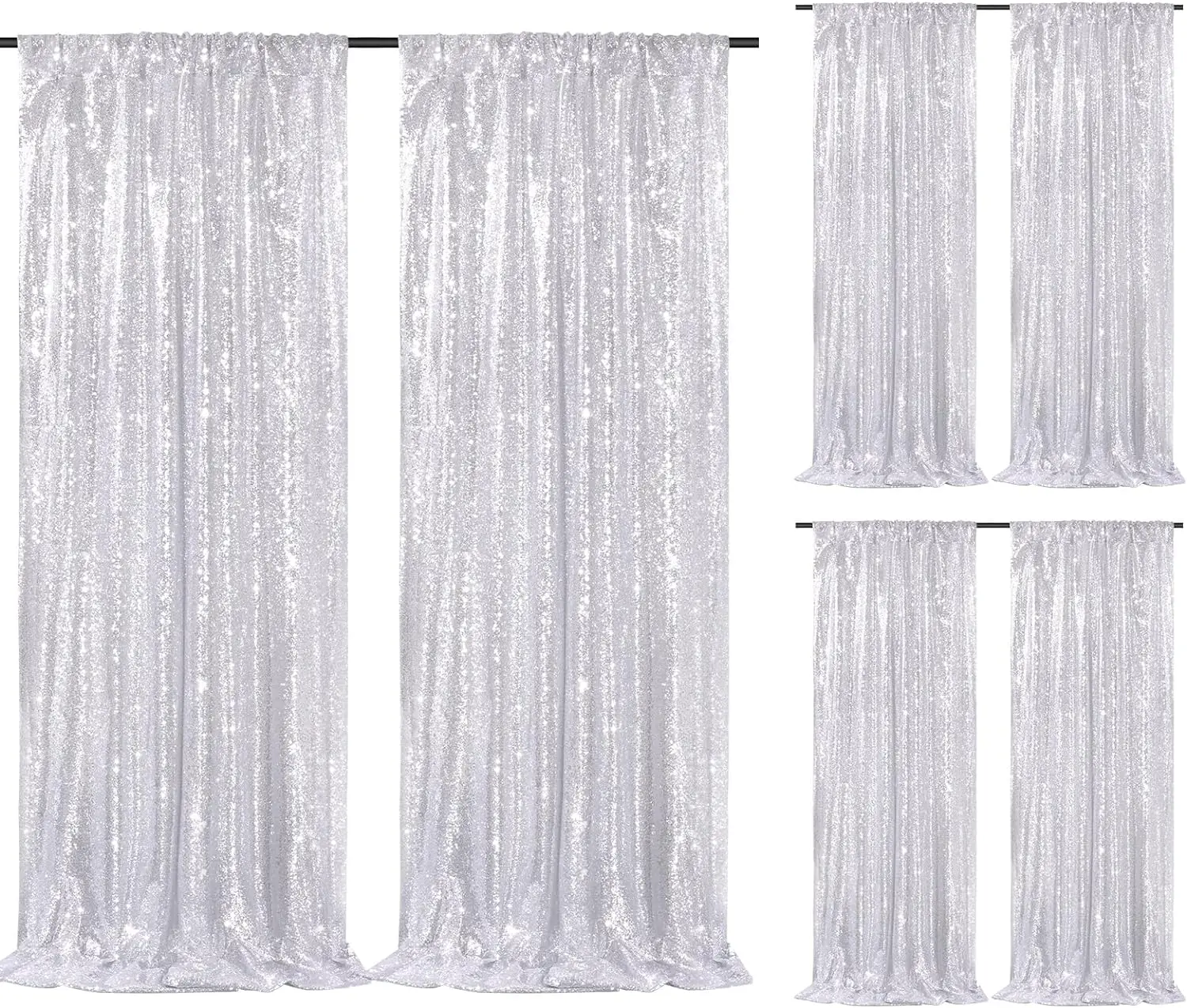 

Silver Sequin Backdrop Curtains 6 Panels 2FTx8FT Wedding Photo Backdrop Glitter Birthday Bridal Party Curtains Sparkle Backgroun