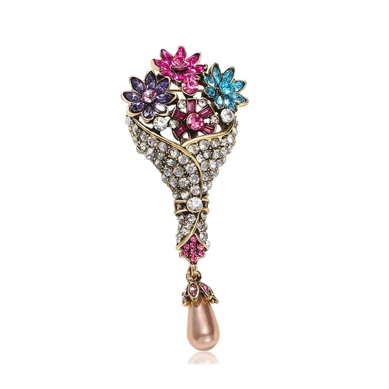 미리 사랑받는 모조 다이아몬드 꽃 브로치, 문학적 빈티지 매화 핀 코사지, 숙녀 패션 코트, 코트 장식 배지