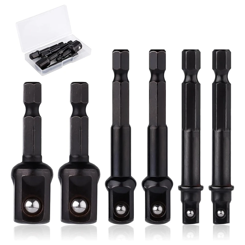 A15F-6Pcs Impact Socket Adapter Set,1/4,1/2,3/8 Inch Impact Driver Conversion Set Socket Driver Bits Drill Socket Adapter Kit