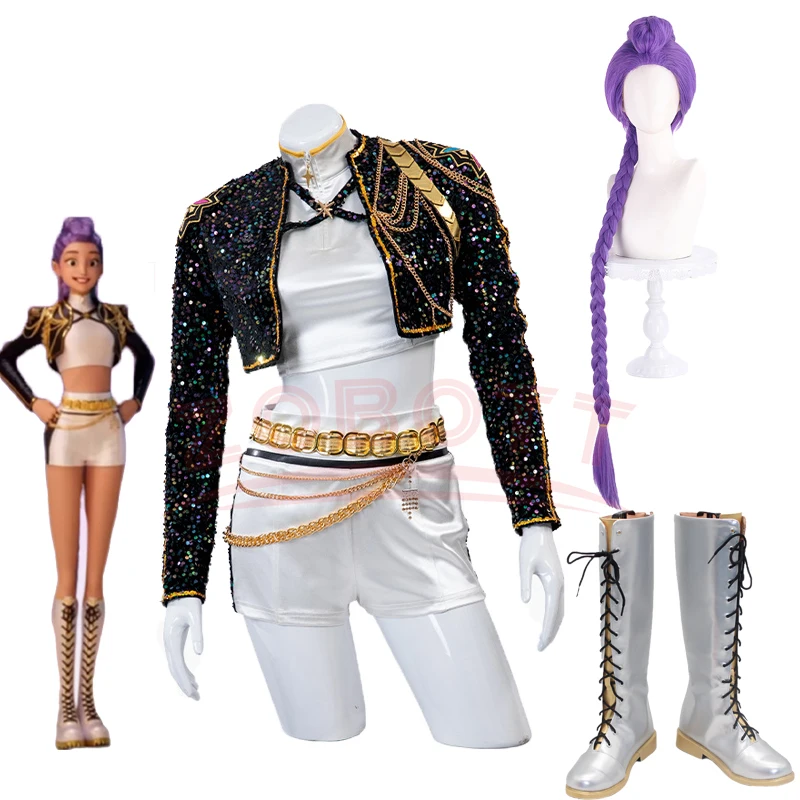 

KPop Rumi Косплей Костюм Парик Обувь Черное Пальто Поющий Костюм Песня-Акция Костюм Женский Хэллоуин Вечеринка Ролевой Наряд