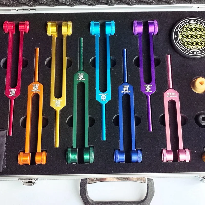 Chakra Tuning Fork Set, Colorful Tuning Forks With Rubber Mallet,Wrench For Healing, Sound Therapy, Yoga, Meditation