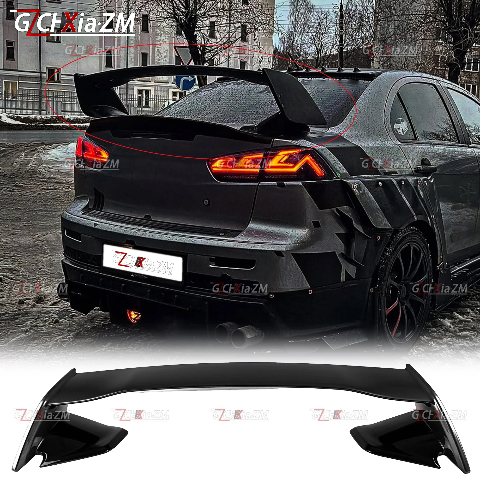 

For Mitsubishi LANCER EVO Black Spoiler 2009- 2016 ABS Material Primer Color Car Tail Wing Decoration Rear Trunk Spoilers Wing