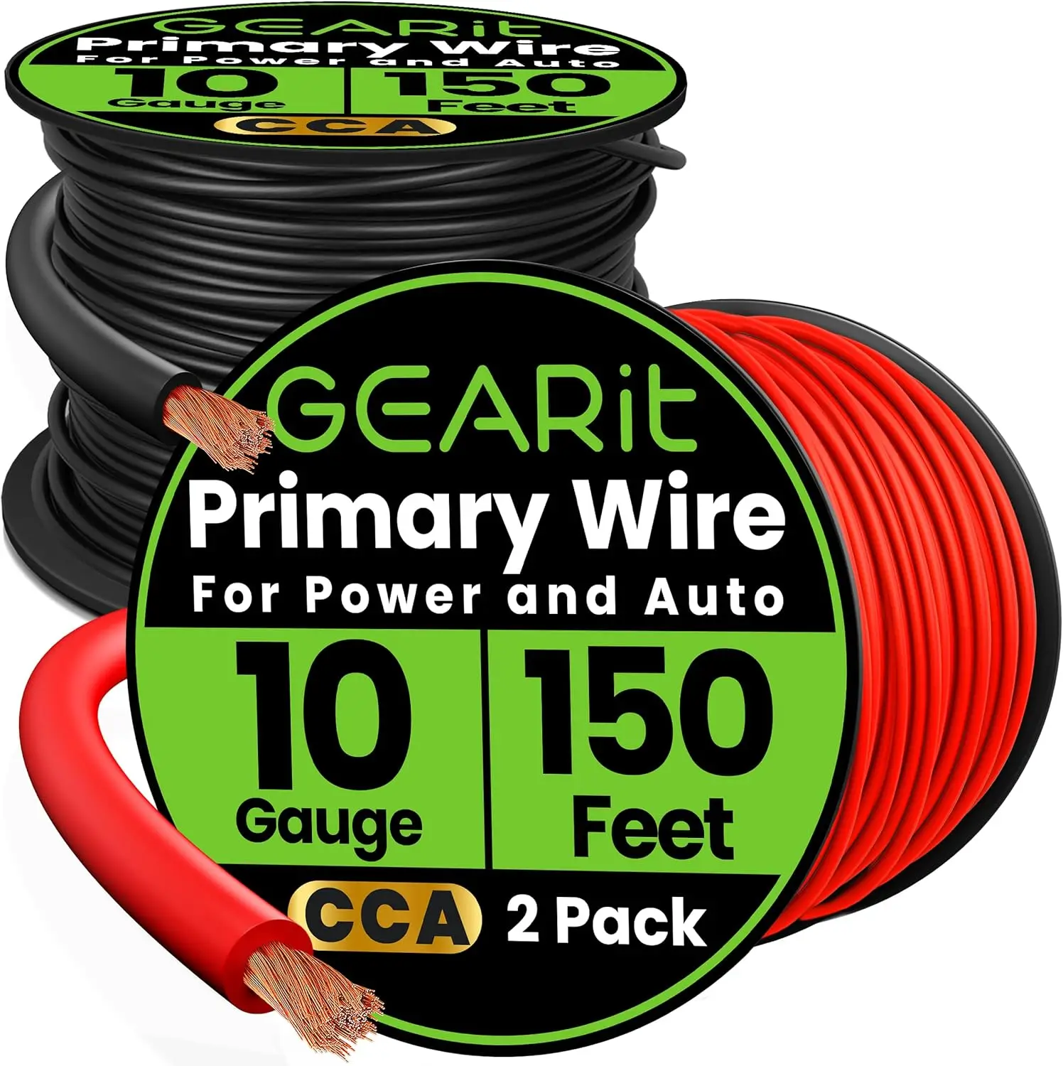 

10 Gauge CCA Wire (150ft Black/Red) - Automotive Power/Ground, Car Audio, Trailer Harness - 300ft Total
