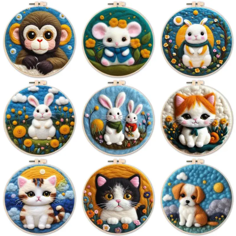 

SDOYUNO Wool Felting Painting Creative Animal DIY Wool Embroidery Kit DIY Wool Needle Felt Picture Kit Craft Painting Gift New