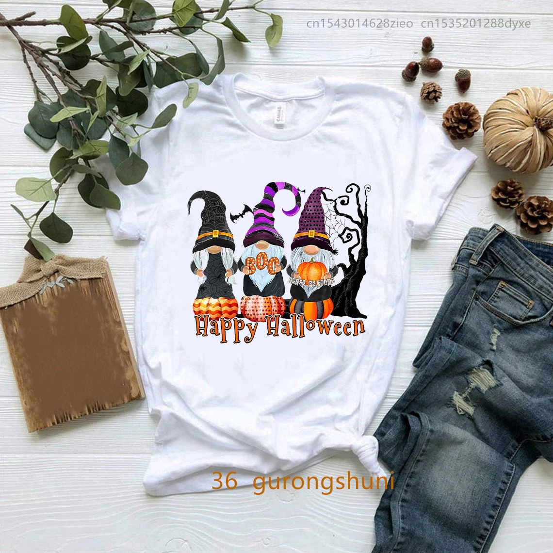 

2022 New Happy Halloween T Shirt Love Gnome T-Shirt Boo Pumpkin Print Women Clothes Female Clothing Harajuku Short Sleeve Tops