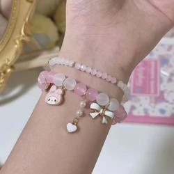 Sanrio Sweet Cute Bracelet Kawaii Anime Melody Kuromi Cinnamoroll Crystal Beaded Bracelet For Girl Ins Style Jewelry Party Gift